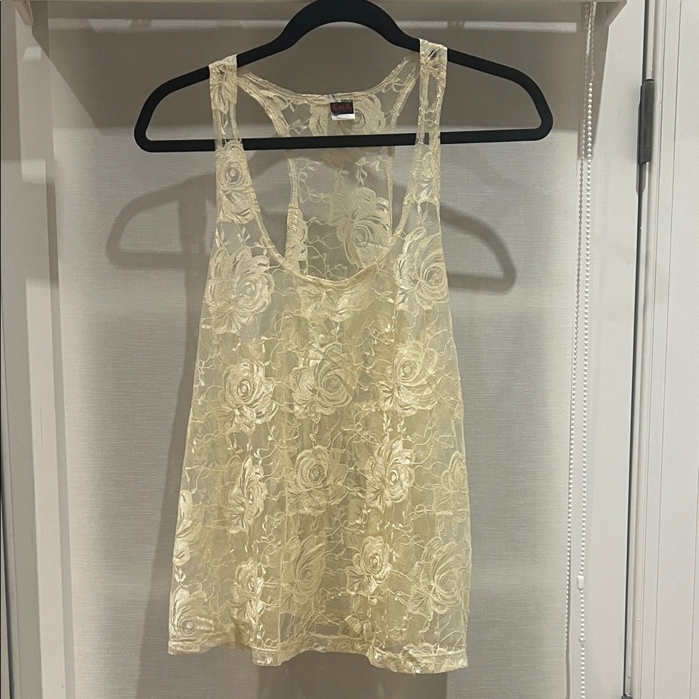 LNA Lace Floral Tank Top - Cream